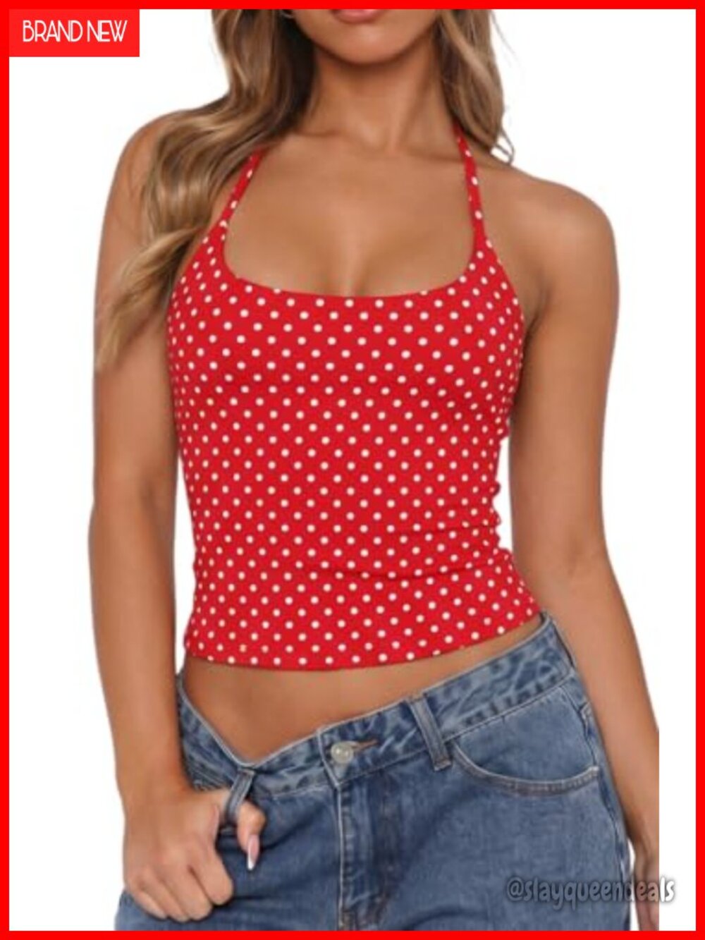 QINSEN Halter Neck Crop Top Self Tie Double Lined Sleeveless Basic Top